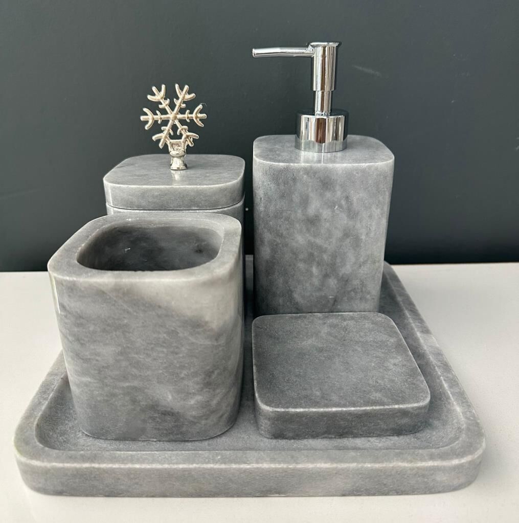LARA HOME KARE 5 Lİ MERMER BANYO SETİ GRİ