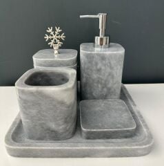 LARA HOME KARE 5 Lİ MERMER BANYO SETİ GRİ