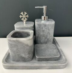LARA HOME KARE 5 Lİ MERMER BANYO SETİ GRİ