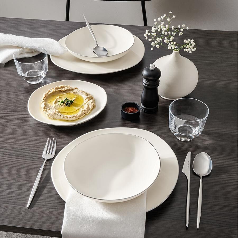 KÜTAHYA PORSELEN BONE SOHO 24 PARÇA MAT PLATİN YEMEK TAKIMI
