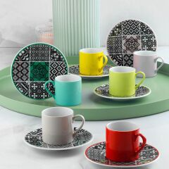 Kütahya Porselen Riya 6 Kişilik 11336 Desen Kahve Fincan Takımı