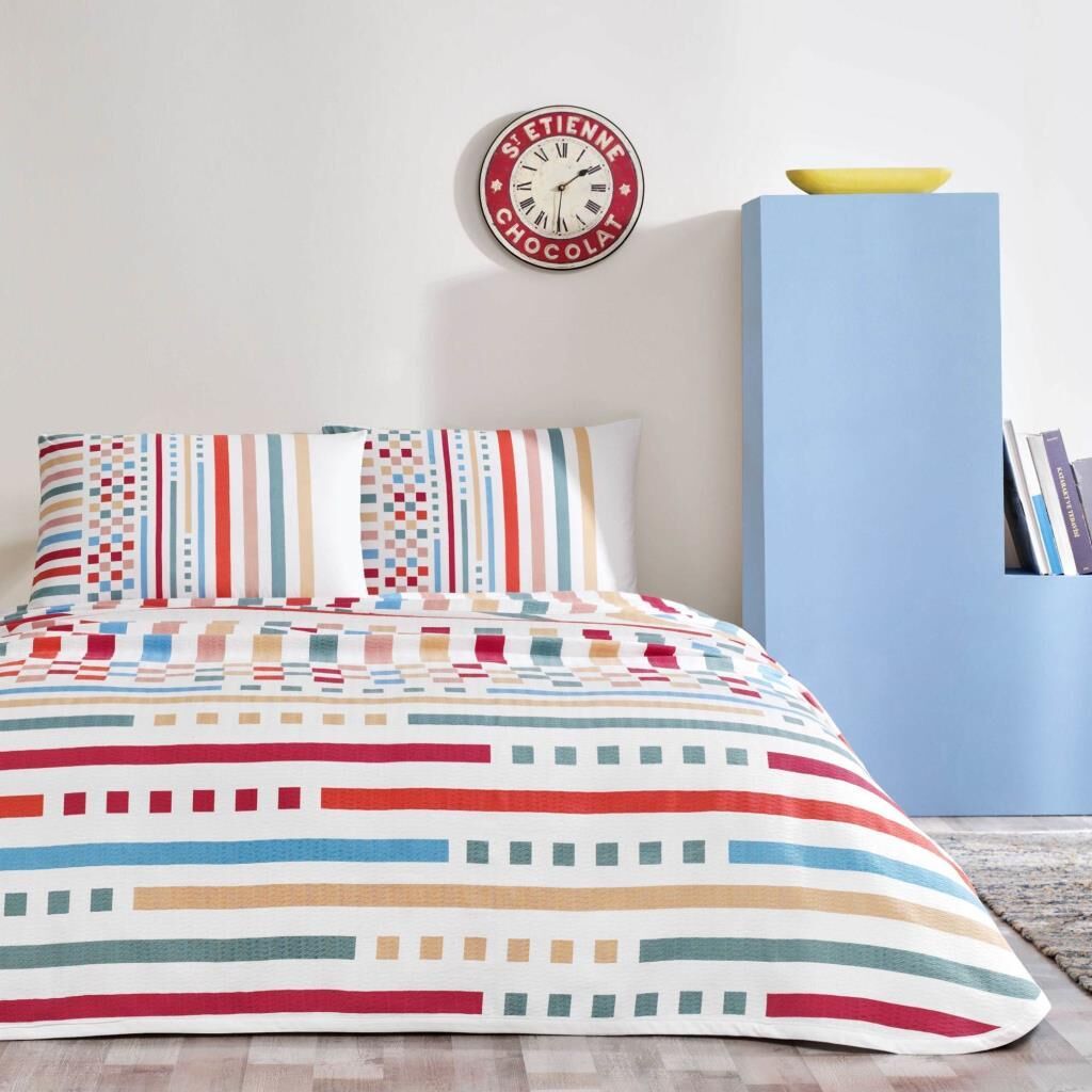 Taç Baskılı Rainbow Tek Kişilik Pike Takımı Kırmızı