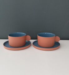 TANTİTONİ THIN TERRA MAVİ PORSELEN 2 Lİ FİNCAN SETİ 220 ML