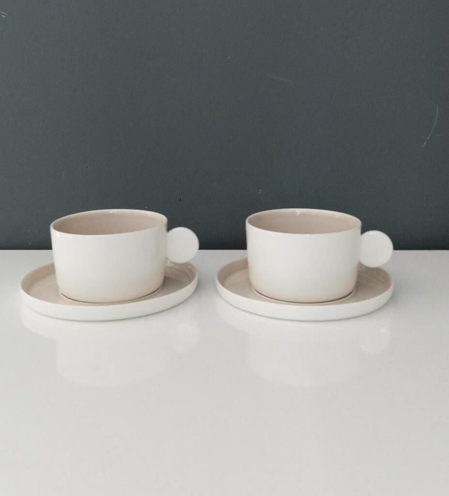 TANTİTONİ THIN BEYAZ BEJ PORSELEN 2 Lİ FİNCAN SETİ 220 ML