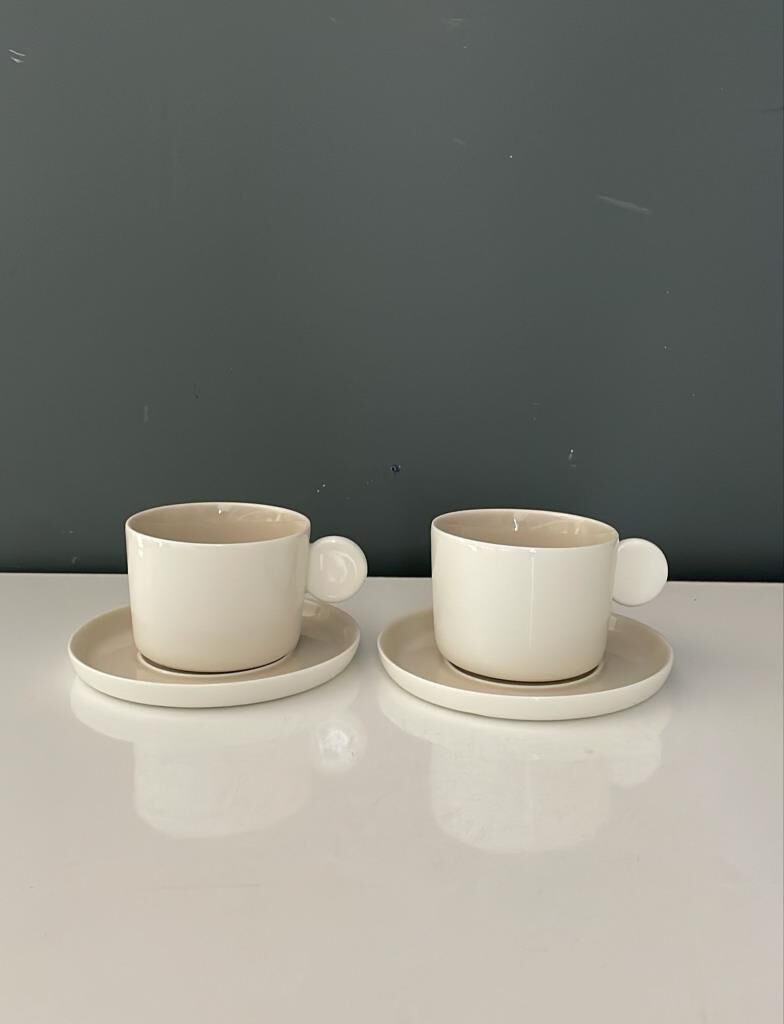 TANTİTONİ THIN BEYAZ BEJ PORSELEN 2 Lİ FİNCAN SETİ 100 ML