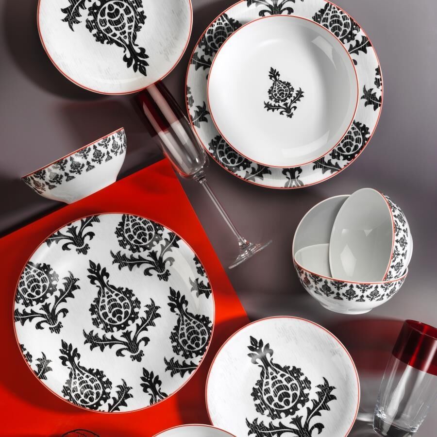 Kütahya Porselen Zeugma 24 Parça 10733/Siyah Desen Yemek Takımı