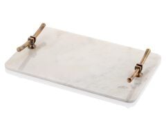 SETABIANCA EVZA DİKDÖTGEN MERMER TEPSİ BEYAZ BRONZ 25*40*4CM