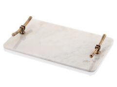 SETABIANCA EVZA DİKDÖTGEN MERMER TEPSİ BEYAZ BRONZ 25*40*4CM