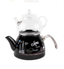 TANTİTONİ LOVE MENU CAM DEMLİKLİ EMAYE  ÇAYDANLIK TAKIMI 980ML/2200ML