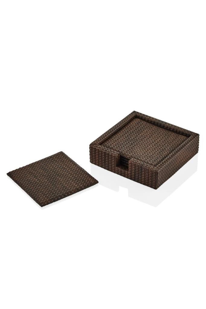 SETAIANCA LUXE FAUX VEGAN DERİ BARDAK ALTLIĞI 6 LI KAHVE 13*13*3,5 CM
