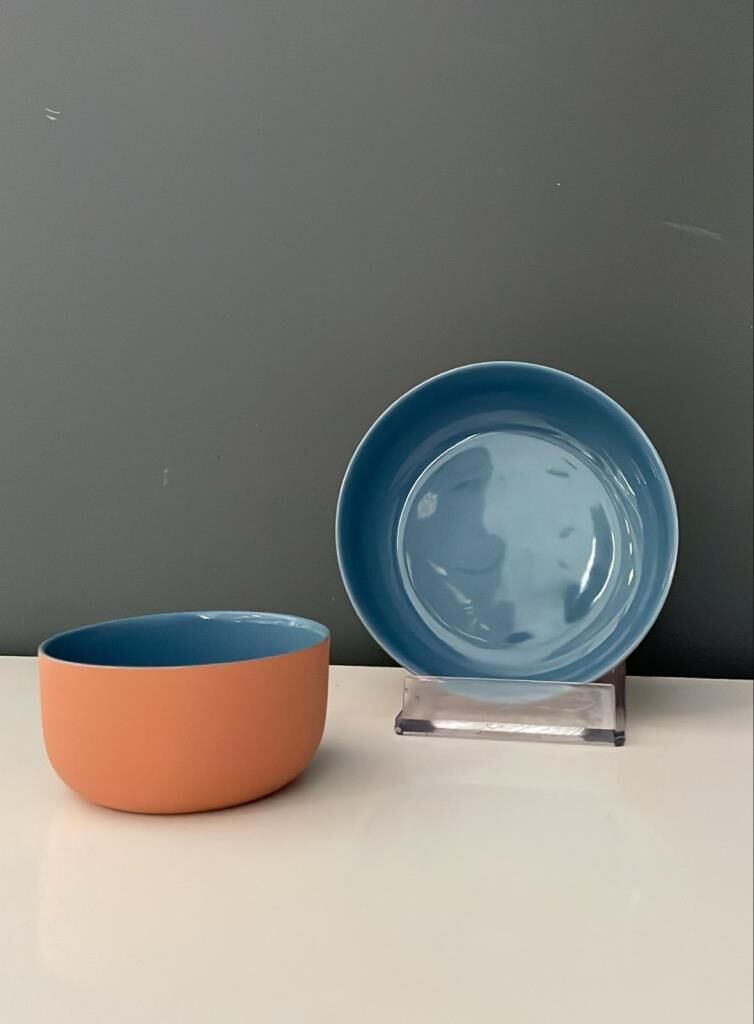 TANTİTONİ TERRACOTTA MAVİ PORSELEN 2 Lİ KASE SETİ