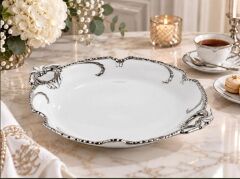 ROYKING CAMELIA GÜMÜŞ YUVARLAK KULPLU SUNUM TABAĞI 33 CM