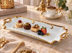 ROYKING CAMELIA ALTIN DİKDÖRTGEN KULPLU SUNUM TABAĞI 44X19 CM