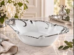 ROYKING CAMELIA GÜMÜŞ KULPLU OVAL DERİN SUNUM TABAĞI 34X19X7