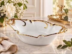 ROYKING CAMELIA ALTIN KULPLU OVAL DERİN SUNUM TABAĞI 34X19X7