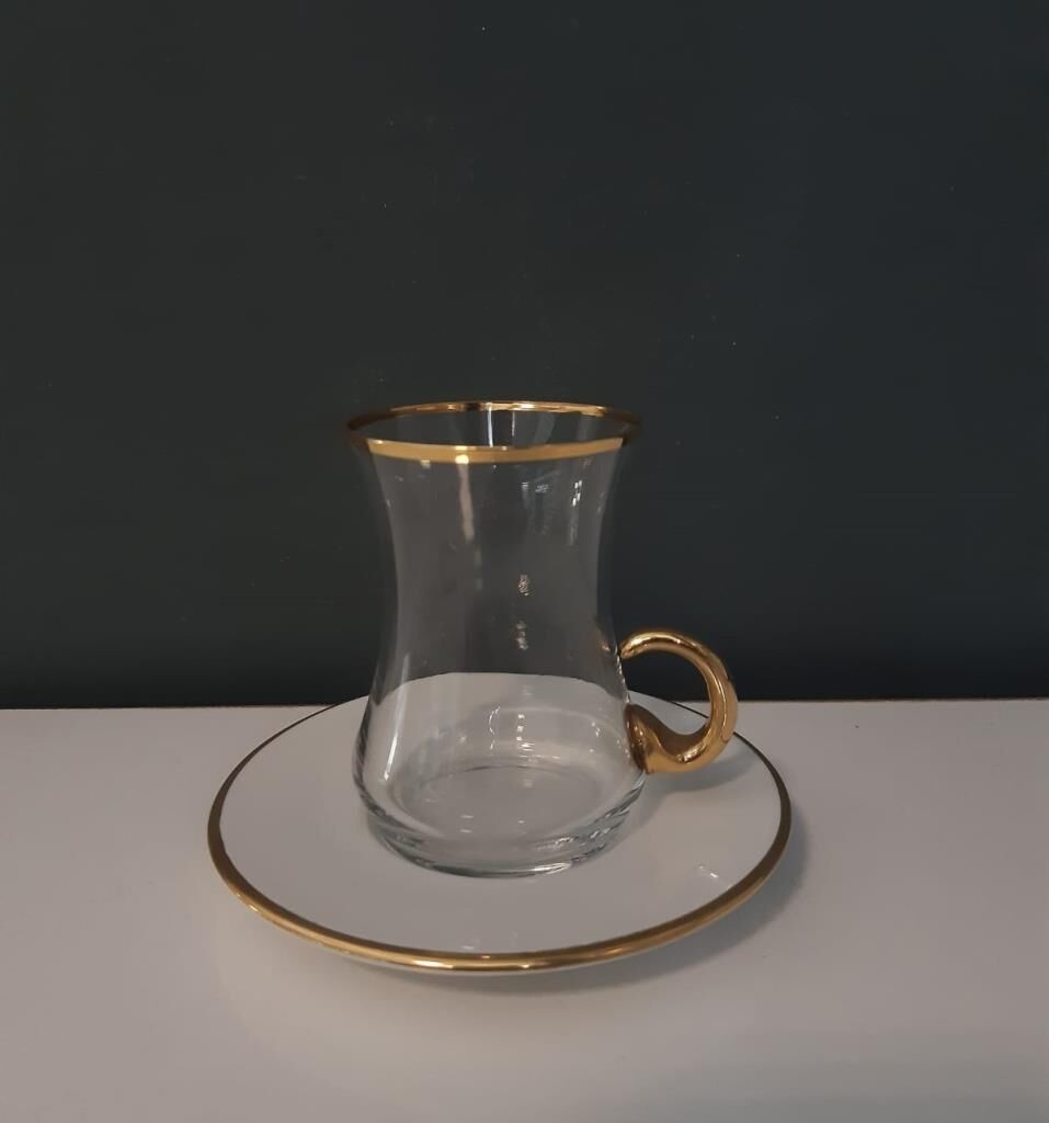 DECORİUM 12 Parça Kulplu Çay Takımı Linea Altın M01868