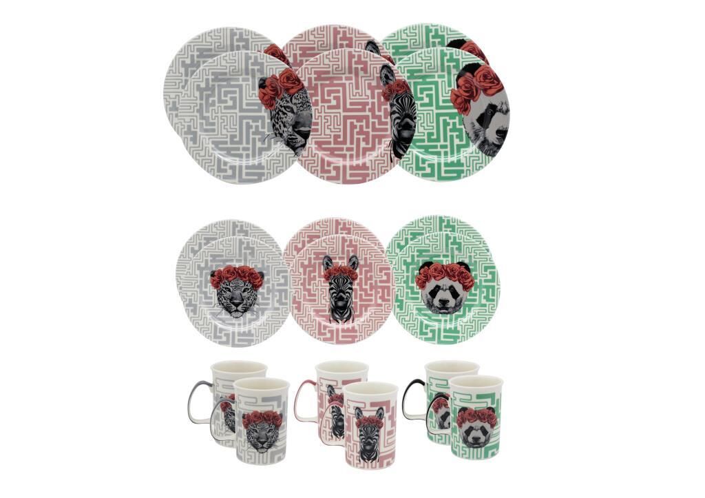 DECORIUM 18 Parça Yemek Takımı Kaplan-Panda-Zebra  M06117