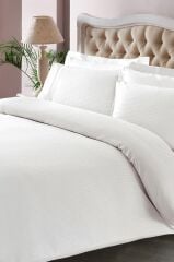 Taç Stripe Saten King Size Çift Kişilik Nevresim Takımı Beyaz