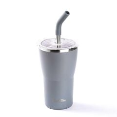 TANTİTONİ GRİ 2 KAPAKLI ÇİFT KATMANLI PİPETLİ TERMOS BARDAK 410 ML