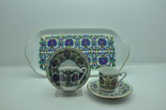 Kütahya Porselen Tepsili 2 Kişilik Kahve Fincanı Dekor No:073644