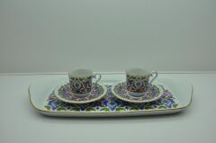 Kütahya Porselen Tepsili 2 Kişilik Kahve Fincanı Dekor No:073643