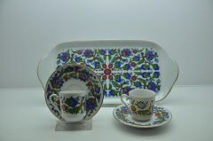 Kütahya Porselen  Tepsili 2 Kişilik Kahve Fincanı Dekor No:07458