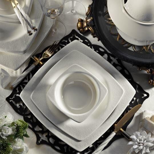 Kütahya Porselen Bone Mare 62 Parça 955920 Desenli Yemek Takımı