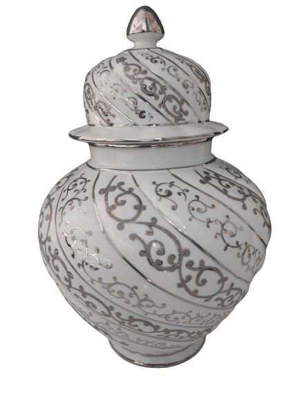 Kütahya Porselen Ceşni Bülbül Kavanoz 25 Cm-Platin