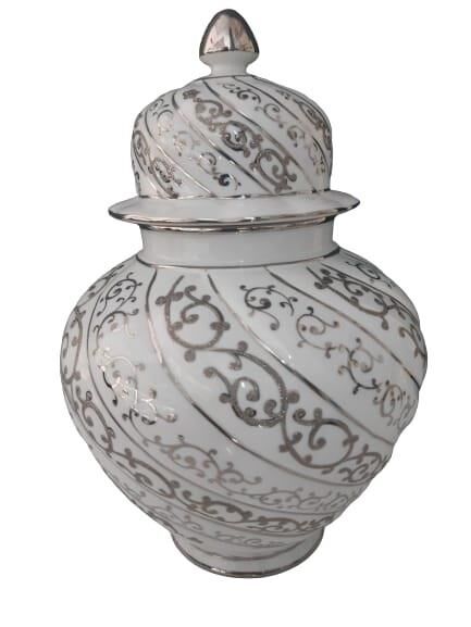 Kütahya Porselen Ceşni Bülbül Kavanoz 25 Cm-Platin