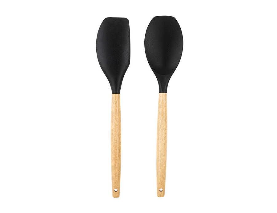 TANTİTONİ BAMBU SAPLI SİYAH SİLİKON BÜYÜK KAŞIK VE SPATULA SETİ