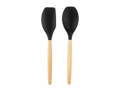 TANTİTONİ BAMBU SAPLI SİYAH SİLİKON BÜYÜK KAŞIK VE SPATULA SETİ