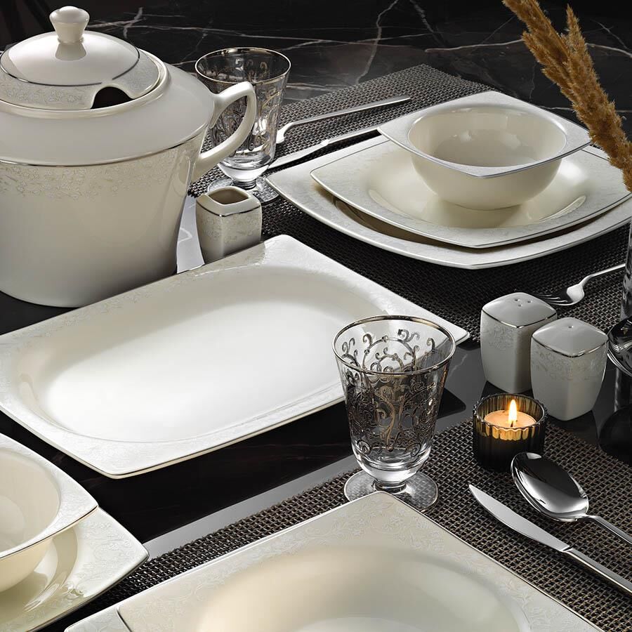 Kütahya Porselen Bone Mare 62 Parça 1079220 Desenli Yemek Takımı