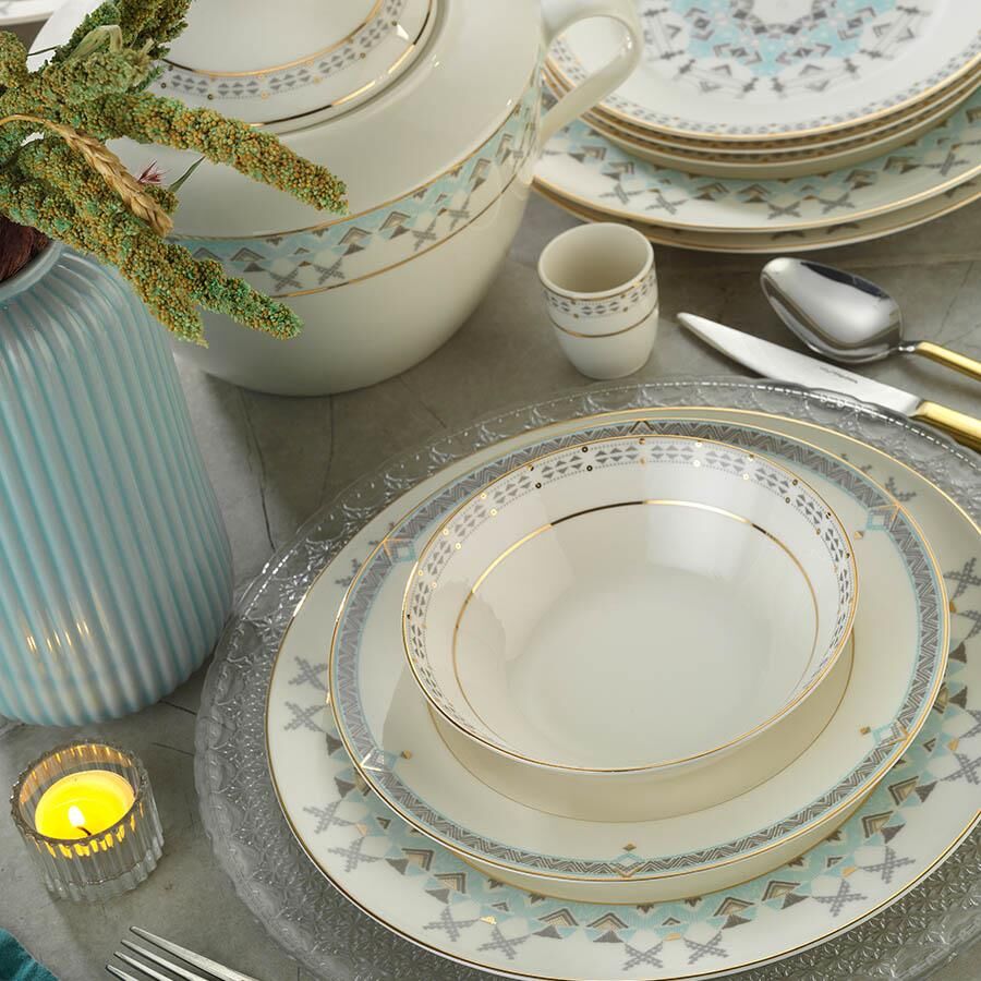 Kütahya Porselen Bone Kalipso 62 Parça 11403 Desenli Yemek Takım