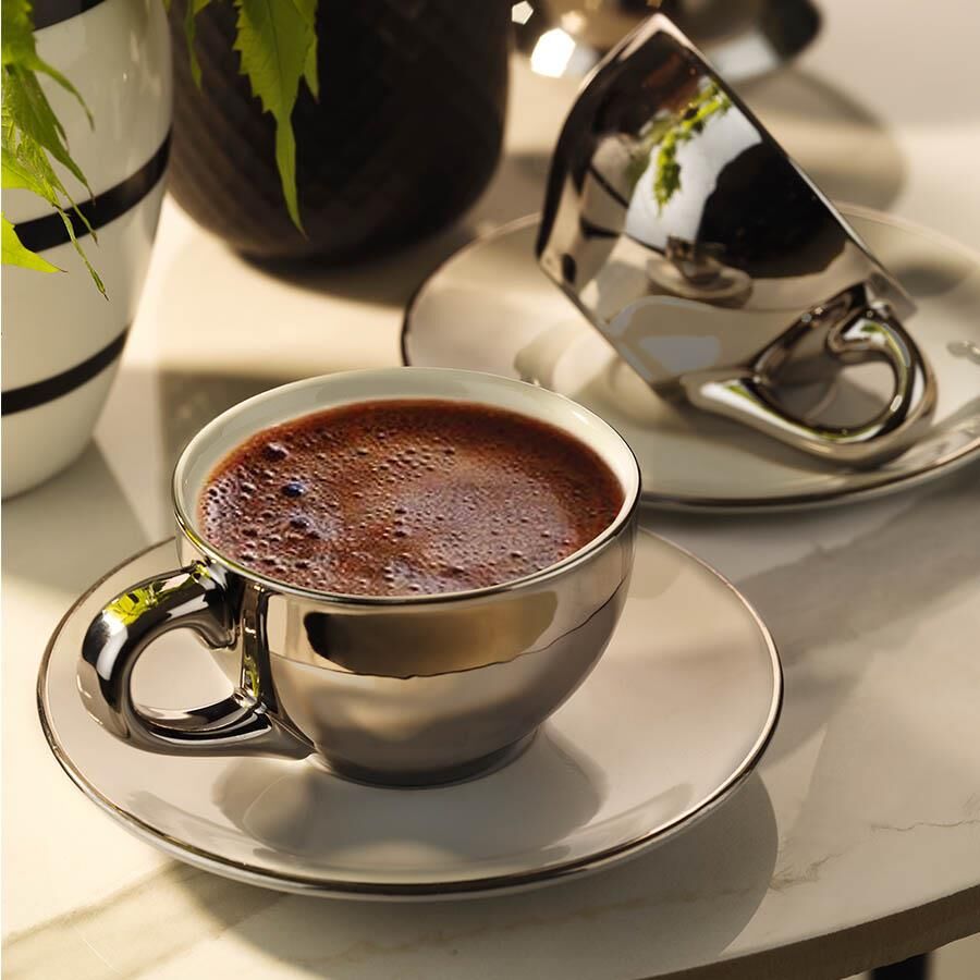 Kütahya Porselen Stella Double 2 li Kahve Takımı Platin Kaplama