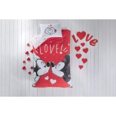 Taç Lisanslı Disney Minnie&Mickey Lovely %100 Pamuk Tek Kişilik Nevresim Takımı Çok Renkli