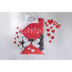 Taç Lisanslı Disney Minnie&Mickey Lovely %100 Pamuk Tek Kişilik Nevresim Takımı Çok Renkli