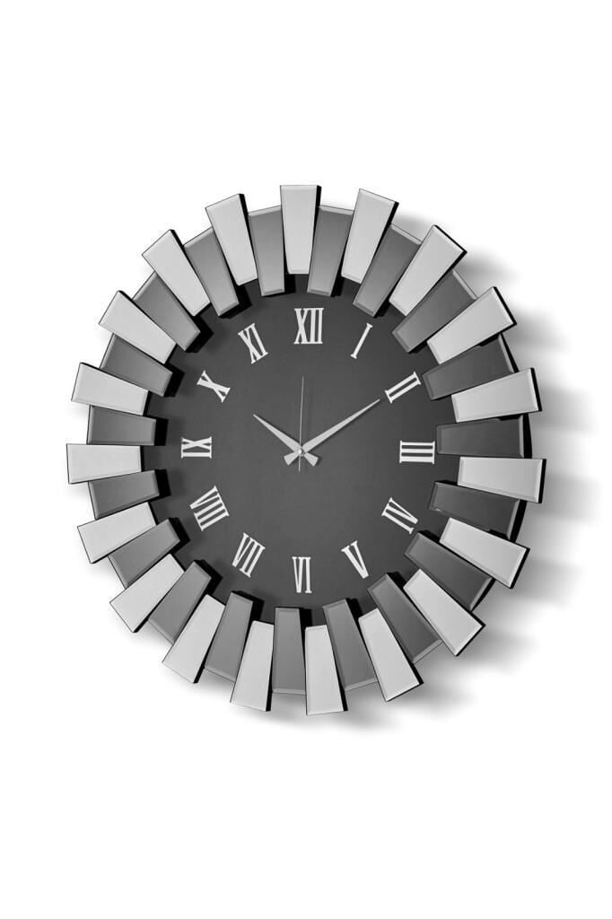 SETABİANCA  PİYANO MODEL AYNALI DUVAR SAATİ FÜME SİYAH 80 CM