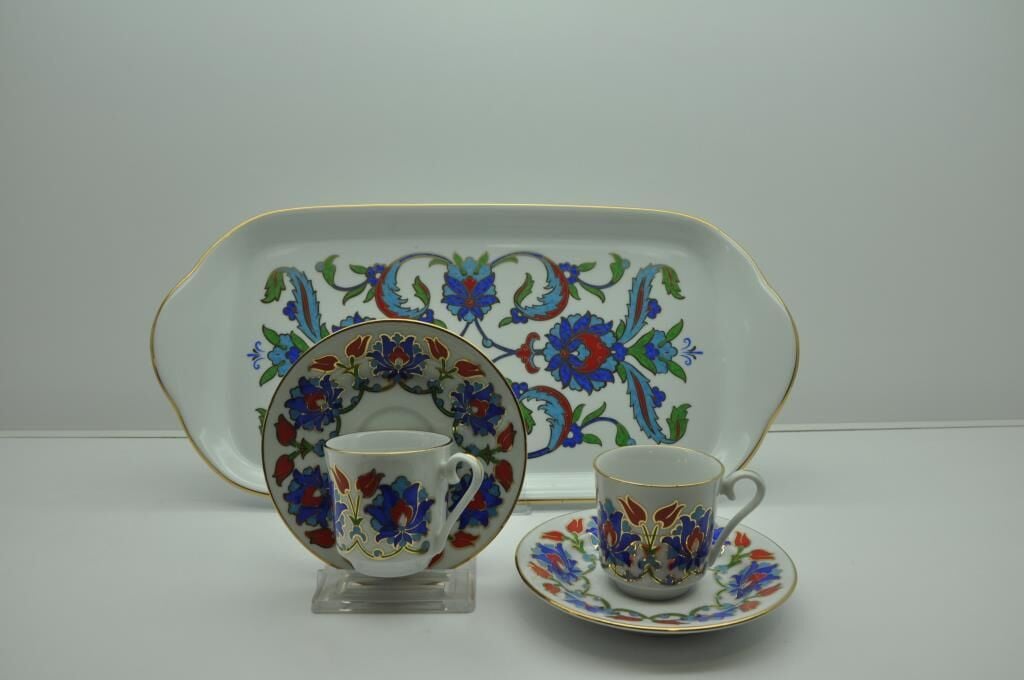 Kütahya Porselen Tepsili 2 Kişilik Kahve Fincanı Dekor No:07564