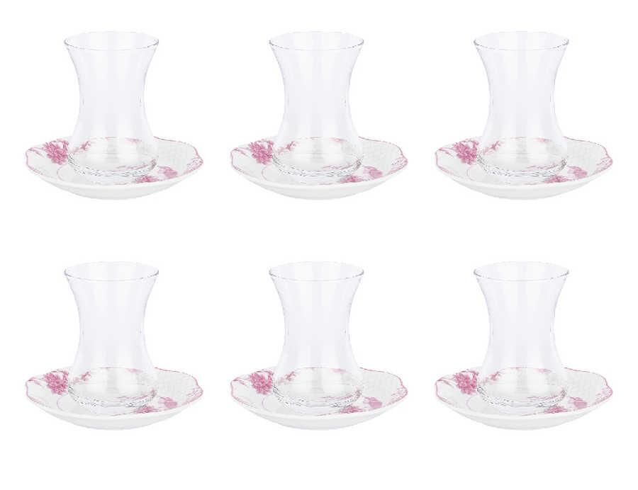 TANTİTONİ 12 PARÇA KUŞLU PEMBE ÇİÇEKLİ NEW BONE ÇAY BARDAĞI TAKIMI