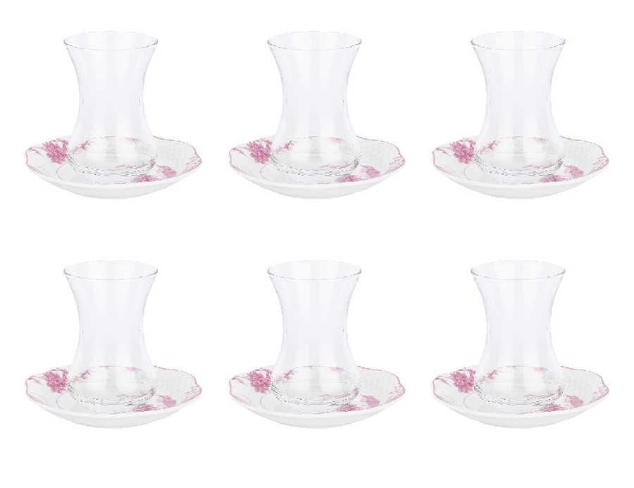TANTİTONİ 12 PARÇA KUŞLU PEMBE ÇİÇEKLİ NEW BONE ÇAY BARDAĞI TAKIMI