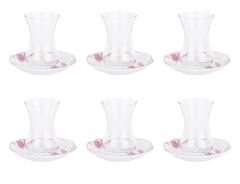 TANTİTONİ 12 PARÇA KUŞLU PEMBE ÇİÇEKLİ NEW BONE ÇAY BARDAĞI TAKIMI