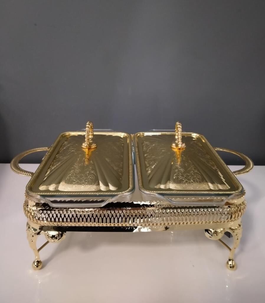 ROY KING Queen Anne Altın Kaplama İki Bölmeli Isıtmalı Yemek Servislik 41x28x19 cm