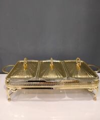 ROY KING  Queen Anne Altın Altın Kaplama Üç Bölmeli Isıtıcılı  Yemek Servis 51x26x18 cm