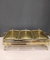 ROY KING  Queen Anne Altın Altın Kaplama Üç Bölmeli Isıtıcılı  Yemek Servis 51x26x18 cm