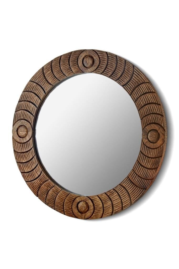 SETABİANCA  AHŞAP ÇERÇEVELİ YUVARLAK HİPNOZ DUVAR AYNASI 80*80 CM
