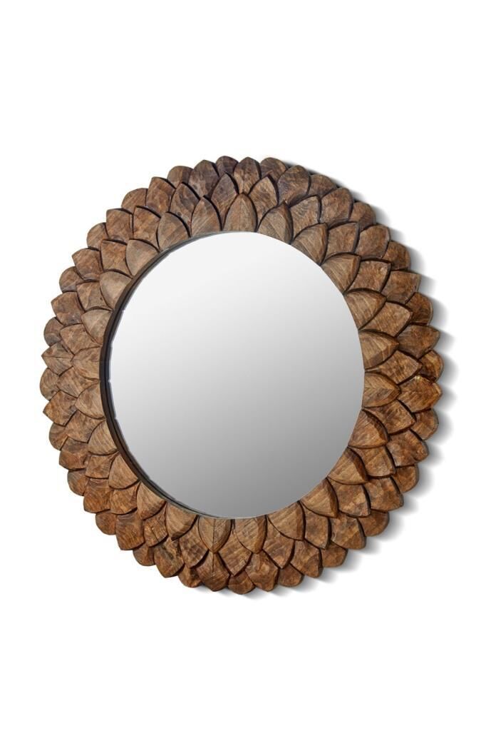 SETABİANCA  AHŞAP ÇERÇEVELİ YUVARLAK PETEK DUVAR AYNASI 80*80 CM