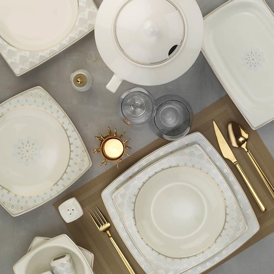 Kütahya Porselen Bone Mare 62 Parça 11432 Desenli Yemek Takımı