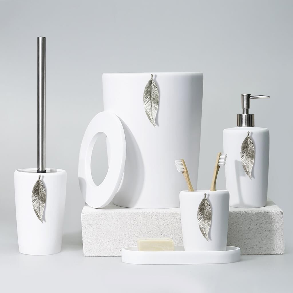 SELİM DEKOR LEAF BEYAZ-GÜMÜŞ BANYO SETİ