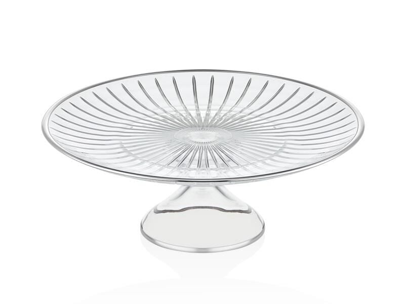 DECORİUM Cam Ayaklı 26 cm Servis Tabağı Accademia Platin M06452-AB