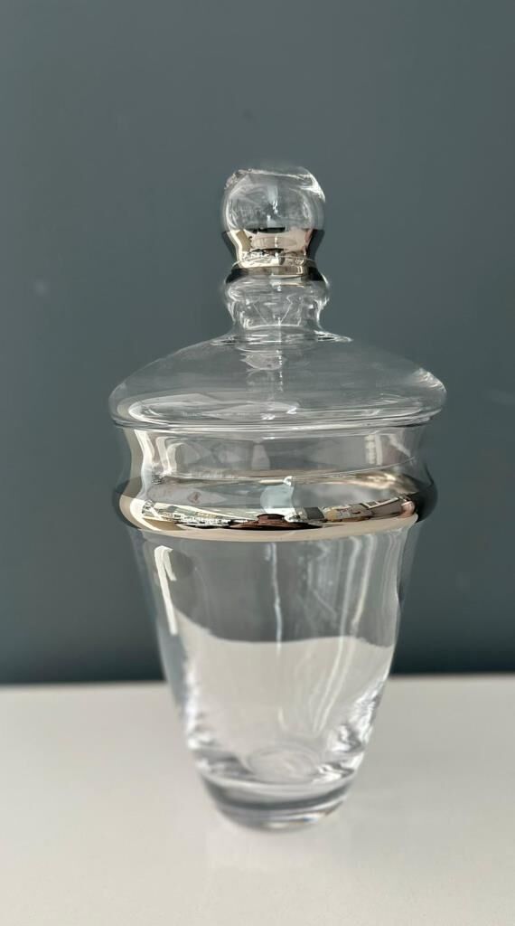 DECORİUM CAM AYAKLI KAVANOZ DALIA PLATİN  M06466-AB